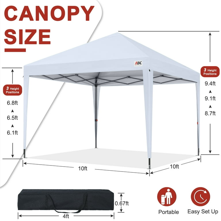 ABCCANOPY 10'x10' White Pop Up Canopy Tent, Adjustable Shade