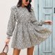 thumbnail image 4 of Vestido de manga larga con cuello levantado y ribete de volantes para mujer Vestido elegante con estampado floral y volantes, 4 of 8