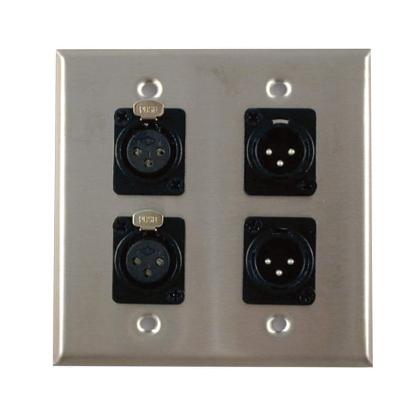 Dual Gang Stainless Steel Wall Plates with Two XLR Female/Two XLR Male