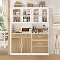 thumbnail image 3 of Homfa 71'' Kitchen Pantry Cabinet with Microwave Shelf & Drawer, 4 Doors Pantry Storage Cabinet with Adjustable Shelves for Dining Room, White+ Khaki, 3 of 7