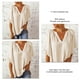 thumbnail image 5 of Blusa holgada con cuello en V y manga corta acampanada, color puro, plisada, para mujer, verano, beige, S, 5 of 6