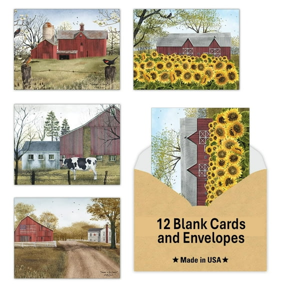 Leanin' Tree, Country Charm - Made In USA - 12 Blank Note Cards and Envelopes, Blank Note Cards, Perfect for Sending Personalized Notecards