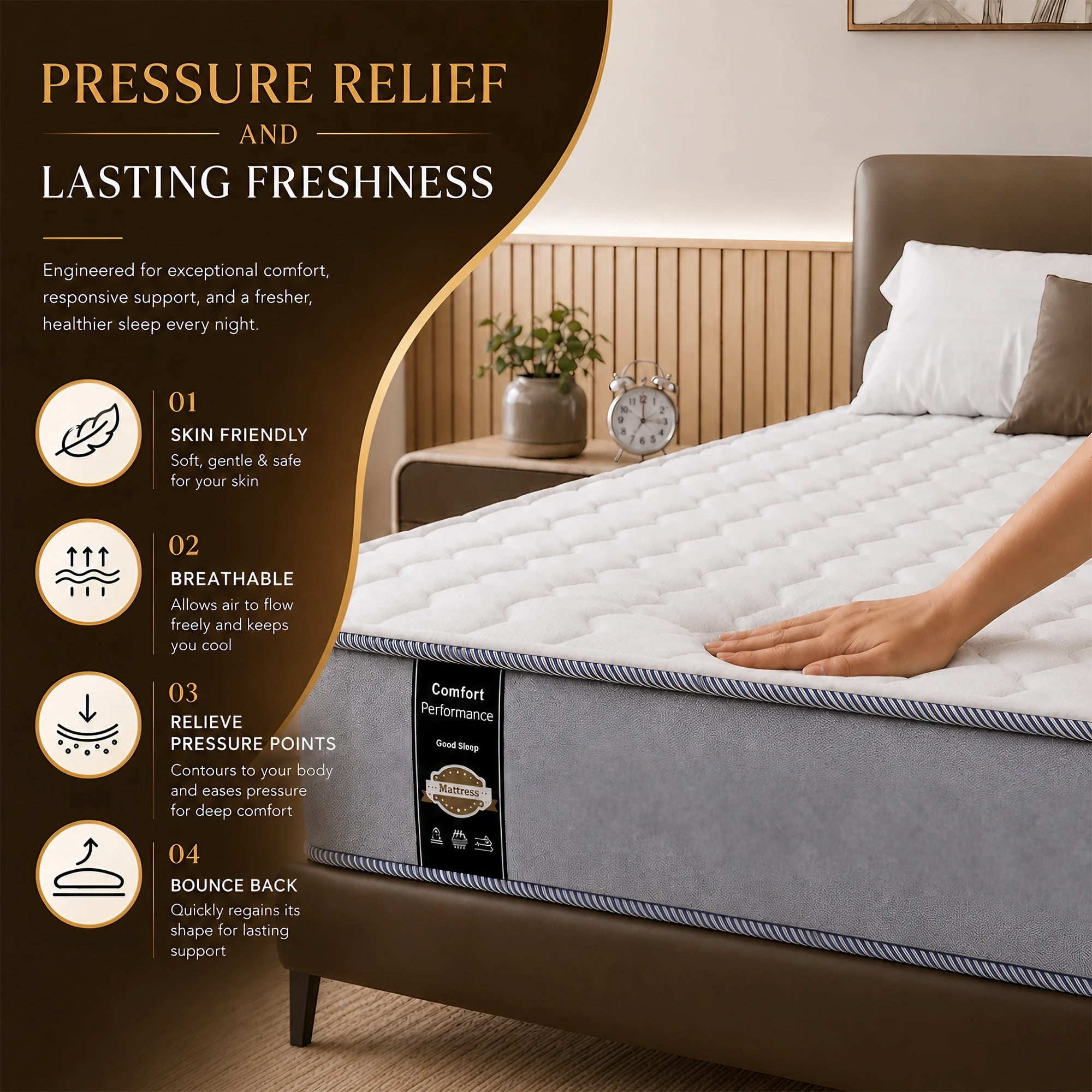 Continental Sleep, 7-Inch Medium Firm High Density Foam Mattress, Comfortable Mattress for Cooler Sleep, Supportive & Pressure Relief, King, White