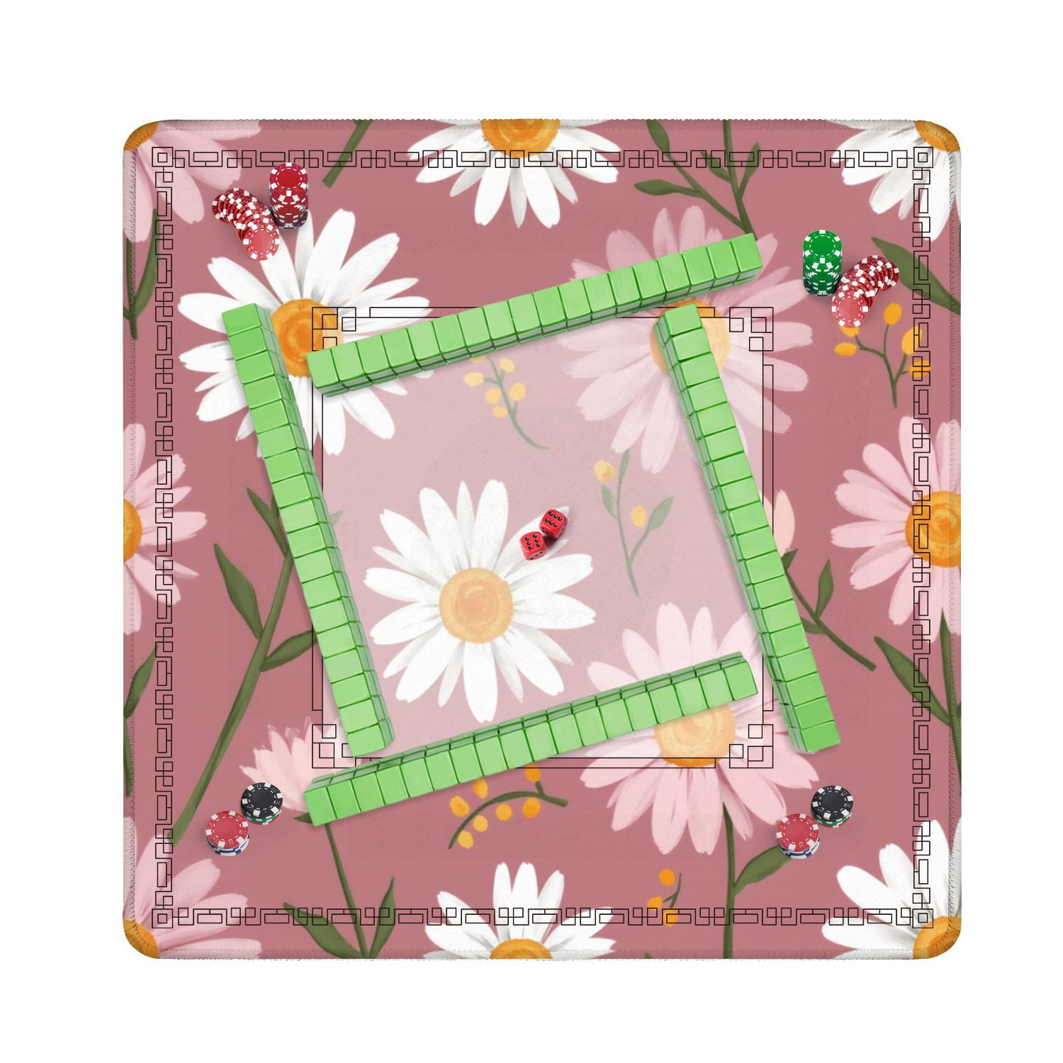 Mahjong Mat 31.5" x 31.5" Floral White Pink Daisies Mauve Non-Slip Noise Reduction American Mahjong Tiles Table Cover for Dominoes Poker Card Board Games Gift