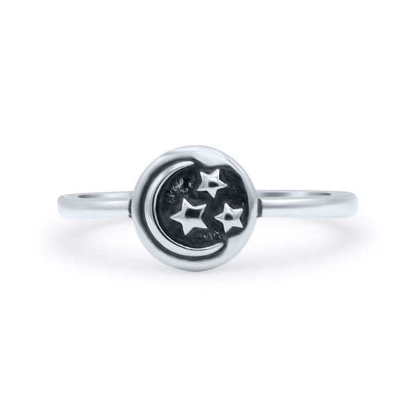 Moon And Stars Oxidized Circle Fashion Goddess Ring Band 925 Sterling Silver Size 4