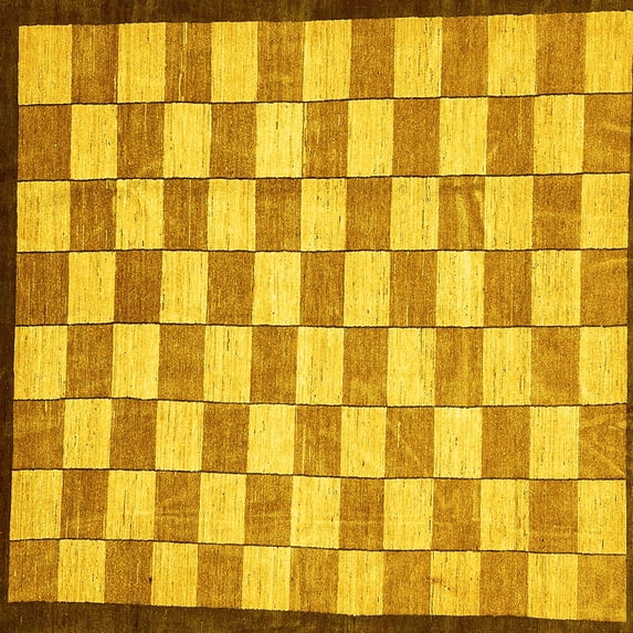 Ahgly Company Indoor Square Checkered Yellow Modern Area Rugs, 3' Square