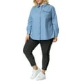 thumbnail image 3 of Unique Bargains Women's Plus Size Chest Pocket Long Sleeve Denim Chambray Shirt 4X Sky Blue, 3 of 8