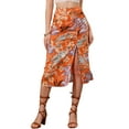 thumbnail image 1 of Faldas hawaianas para mujeres INSPIRE CHIC 2024, falda tropical con fruncido frontal y abertura, color naranja, 1 of 5