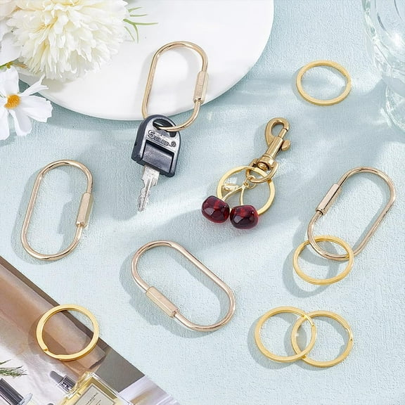 4Pcs Oval Keychain Holder with 6Pcs Alloy Split Rings Metal Screw Lock Clip Gold Key Ring Keychain Hook Holder Durable Simple Carabiner Keychains Clip for Car Keys Handbag