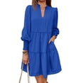 thumbnail image 2 of Casual V Neck Loose Womens Ruffle Tiered Long Sleeve Tunic Dress, 2 of 6
