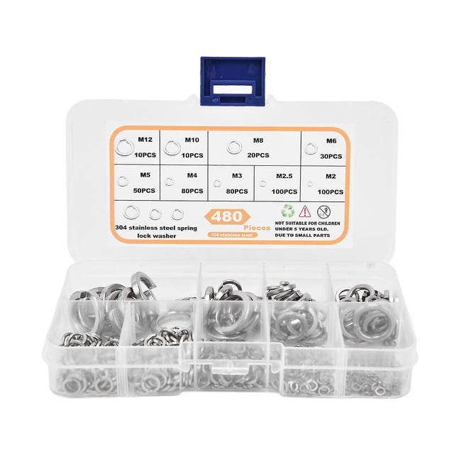 Assortment of 480 stainless steel flat washers for optimal sealing