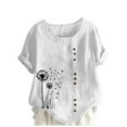 thumbnail image 3 of Xdegoge Returns And Refunds Linen Shirts for Women Short Sleeve Crewneck Shirts Casual Floral Summer Tops Oversized Cute Tshirts Beach Vacation Clothes Pullover Blouses Going Out Outfits, 3 of 5