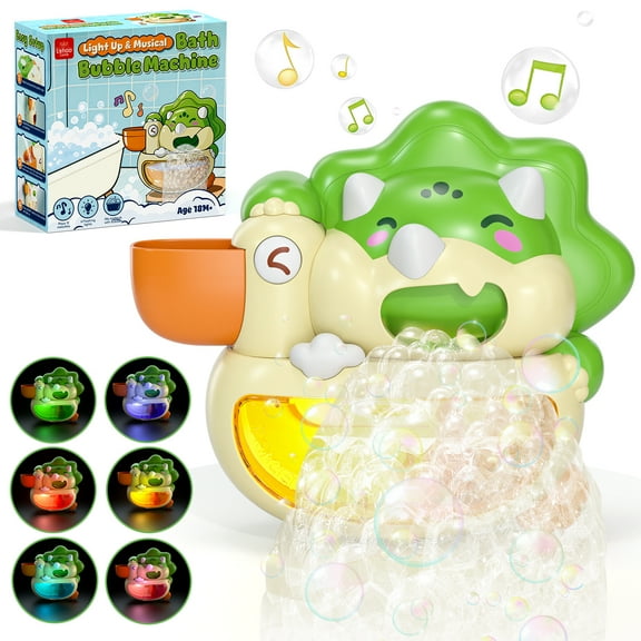 Automatic Bubble Bath Toys for Kids Age 1 2 3, Dinosaur Baby Bath Toys with Sounds and Lights, Light up Bath Bubble Machine for Bathtub Toys