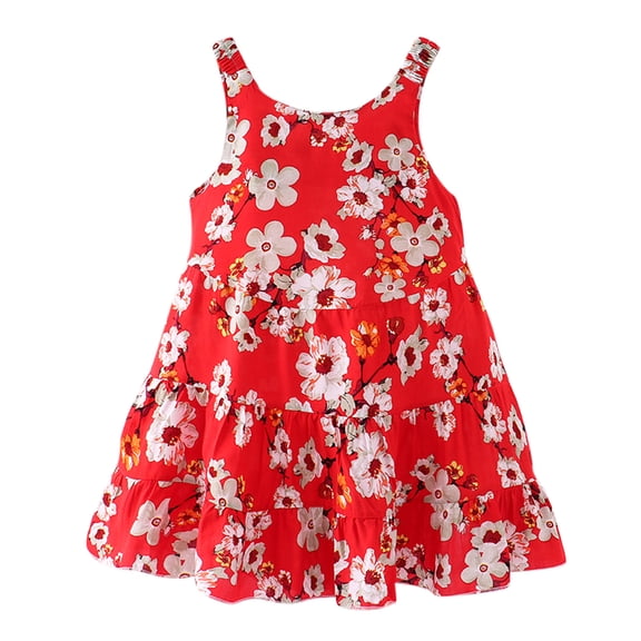 WhouRiu Toddler Girls' Dresses Floral Graphic Sleeveless Beach Dress Child Relaxed Lightweight Summer Tank Dresses Red,Size 3-4 Y
