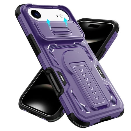 Decase for iPhone Air Case,Upgrade Slide Lens Cover & Kickstand,Heavy Duty Bumper Shockproof Case,Rugged PC+TPU Hybrid Back Cover for iPhone Air 2025,Purple