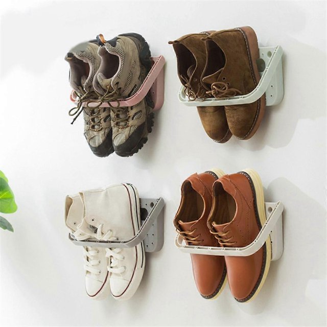 4Pcs Hanging Shoe Organizer, Wall Mounted Shoes Rack,Foldable Shoes Holder, Adhesive Storage Shoe S