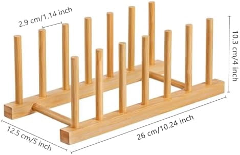 2pcs Bamboo Dish Plate Bowl Cup Book Pot Lid Cutting Board Drying Rack Stand Drainer Storage Holder Organizer Kitchen Cabinet（Keep Dry）