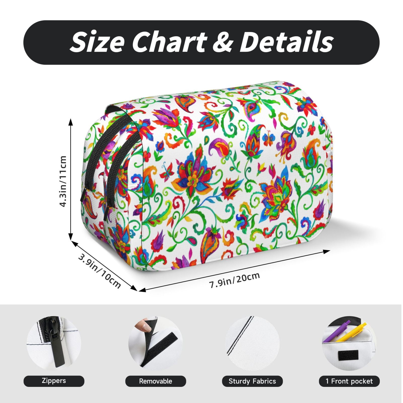 Rateoe Paisley Pattern Double Clamshell Pen Case, Storage Organizer with Two Zipper Compartments– Holds Up to 50 Pencils & Pens