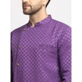 thumbnail image 2 of eloria Traditional Men's Purple Geometric Woven Design Asymmetric Kurta, 2 of 7