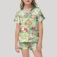 thumbnail image 2 of Kids Pjs Toddler Easter Pajamas Bunny Printed Short Sleeve Button Down Pajama Toddler Satin Pajamas for Boy 4-5 Years, 2 of 4