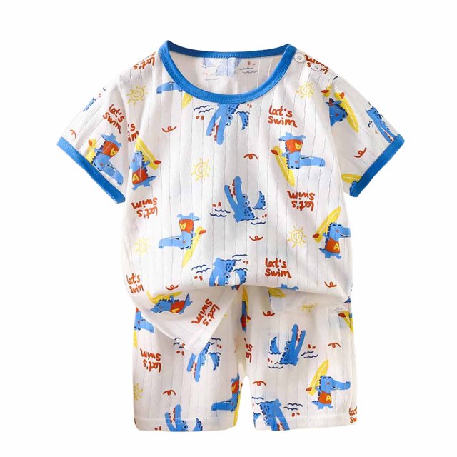 MIASHUI Ensembles pour Garçons 2 Pcs Hauts et Shorts Confortables à Imprimé Animal Loungewear Doux, Blanc, 4-5 Ans