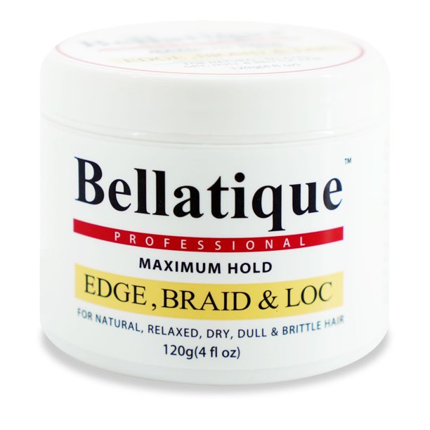 BELLATIQUE Edge Braid & Loc Gel de control de bordes y trenzado de máxima sujeción (4 oz) Cabello natural, relajado, seco y opaco, sin descamación ni blanqueamiento, secado rápido, alto brillo, sujeci