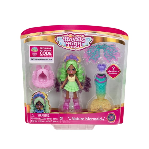 Royale High 3 Nature Mermaid Fashion Doll - 1 figura con 9 accesorios de moda - Código de artículo virtual incluido - Serie 3 - Edades 5+