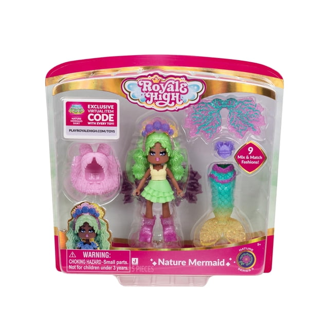 Royale High 3 Nature Mermaid Fashion Doll - 1 figura con 9 accesorios de moda - Código de artículo virtual incluido - Serie 3 - Edades 5+
