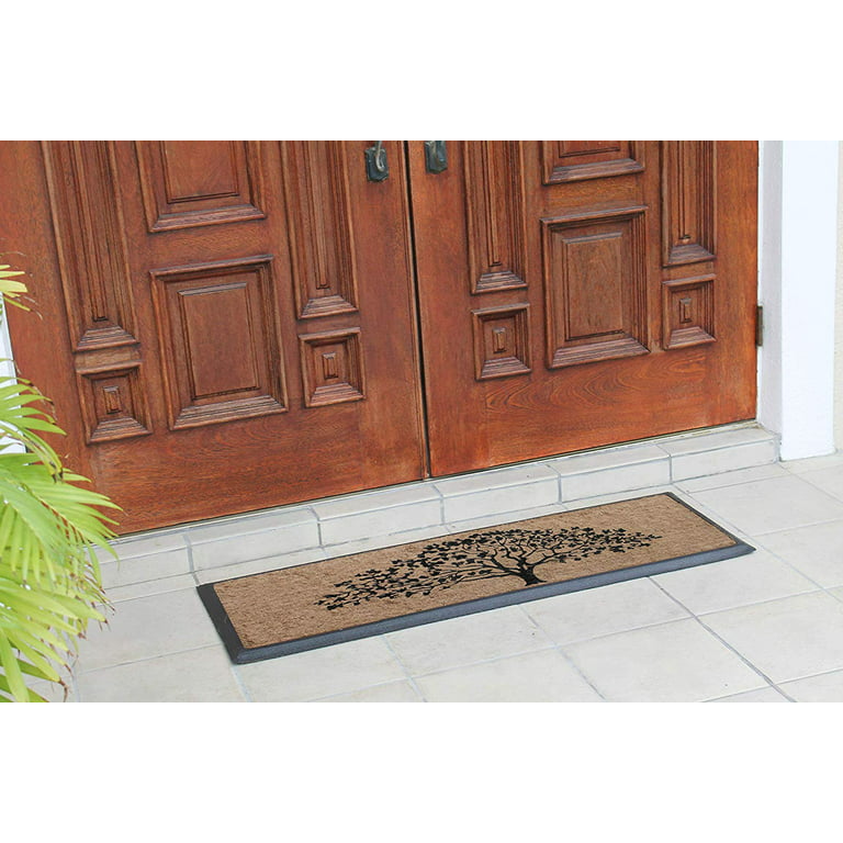 Fab Habitat Modern Doormat - Non Slip, Durable - Natural Coir & Rubber - Entryway Double Door Porch - Black Border Black/Natural - 18x60NonSlip ft