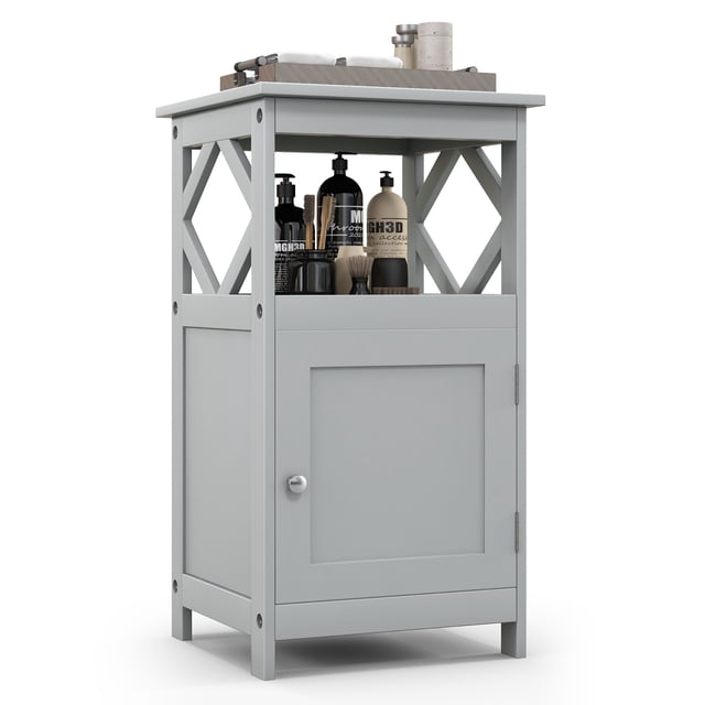 Costway Gabinete De Piso Para Baño, Organizador Independiente Con Una Sola Puerta, Estante Abierto, Dispositivo Antivuelco, Estilo Moderno Al Lado Del Gabinete Para Baño, Sala De Estar, Entrada