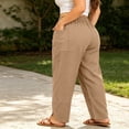 thumbnail image 6 of Favoffer Women's Plus Size Linen Pants Solid Color Drawstring Elastic Waist Pocket Side Slit Loose Long Trousers Breathable Summer Bottom for Outdoor, 6 of 7