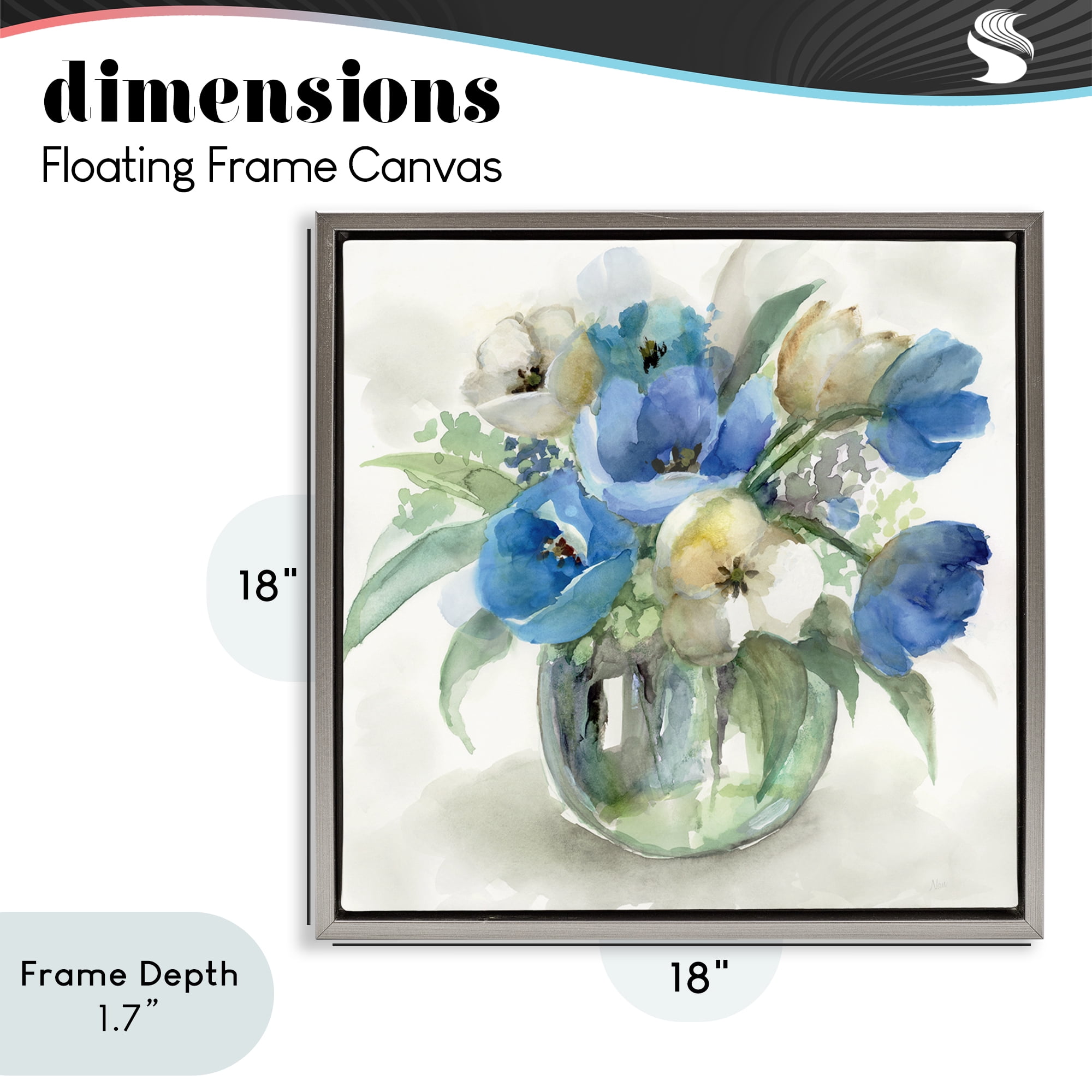 Stupell Industries Blue Tulip Watercolor Bouquet Gray Framed Floater Canvas Wall Art, design by Nan