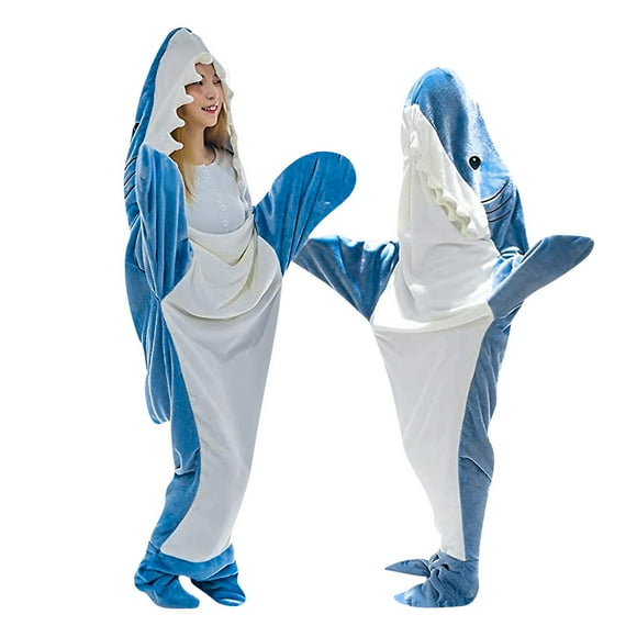 Shark Blanket Hoodie Adult - Shark Onesie Adult Wearable Blanket - Shark Blanket Super Soft Cozy Flannel Hoodie Shark Sleeping Bag