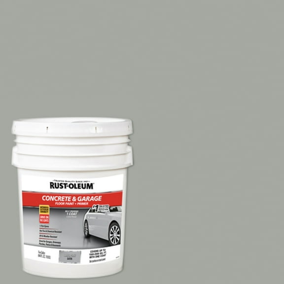 Armor Gray, Rust-Oleum Satin Concrete and Garage Floor Paint and Primer- 5 Gallon, 1 Pack