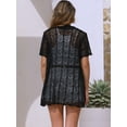 thumbnail image 4 of DARING DIVA Women's Button Down Short Sleeve Crochet Hollow Out Beach Cover Up L Black, 4 of 6