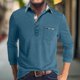 thumbnail image 2 of Men's Spring And Autumn Solid Color T-shirt Lapel 3 Button Open Placket Button Long Sleeved TopM, 2 of 5
