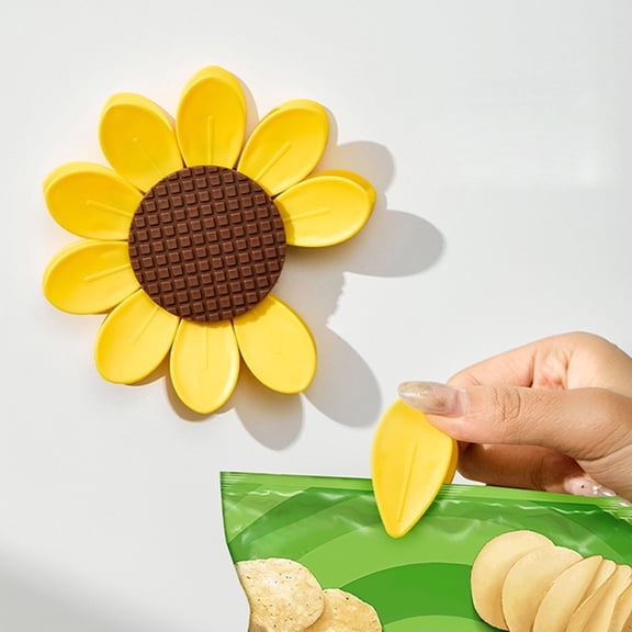 Sunflower Magnetic Chip Clips with 10 Petal Clips, Flower-Shaped Fridge Clip for Chips and Food Bags, Helps Keep Snacks Fresh for Kitchen Use (Yellow)