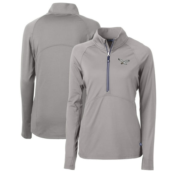 Women's Cutter & Buck Gray Philadelphia Eagles Gridiron Classics Logo Adapt Eco Knit Stretch Recycled Half-Zip Pullover