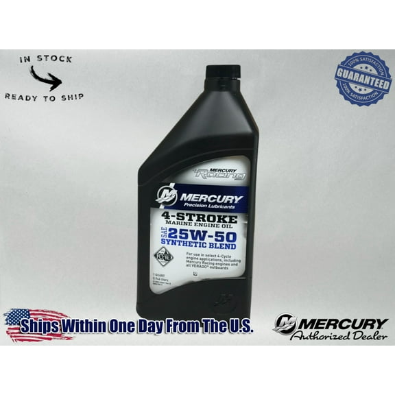 Mercury OEM 25W50 Hi Performance Semi-Synthetic Oil Quart 92-8M0078013