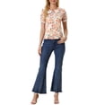 thumbnail image 2 of INSPIRE CHIC Blouse Haut à Volants à Manches Courtes Bouffantes Smocké à Col Peter Pan Fleuri pour Femme TP Blanc Rose, 2 of 6