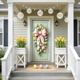 thumbnail image 6 of AZXY Easter Door Cover 71x35 Inch, Pink Bow with Eggs and Spring Flowers Door Banner Backdrop, Spring Front Door Decorations for Outdoor Porch Farmhouse Easter Party Wall Home Decor, 6 of 7