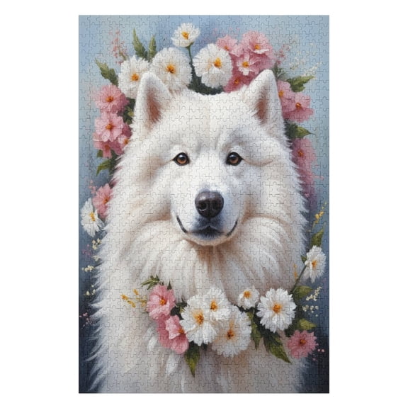 Husky with Flower And Butterfly 500 Piece Jigsaw Puzzle for Adults, Spring Animal Puzzle for Dog Lovers, Cozy Indoor Activity and Family Fun
