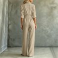 thumbnail image 6 of Aimik Jumpsuits for Women Fashion 3/4 Sleeve Lapel Belted Wide Leg Jumpsuits Summer Fall Womens One Piece Overalls, 6 of 6