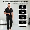 thumbnail image 2 of EA'S SECRET Mens 100% Cotton Pajamas Set Short Sleeve Long Pants Pjs Set Button Down Sleepwear with Pockets(Black,XL), 2 of 8