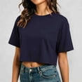 thumbnail image 2 of WDDDD Summer Cropped T Shirt Short Loose Fit Round Neck Casual Sporty Tee Top Navy XXL, 2 of 6