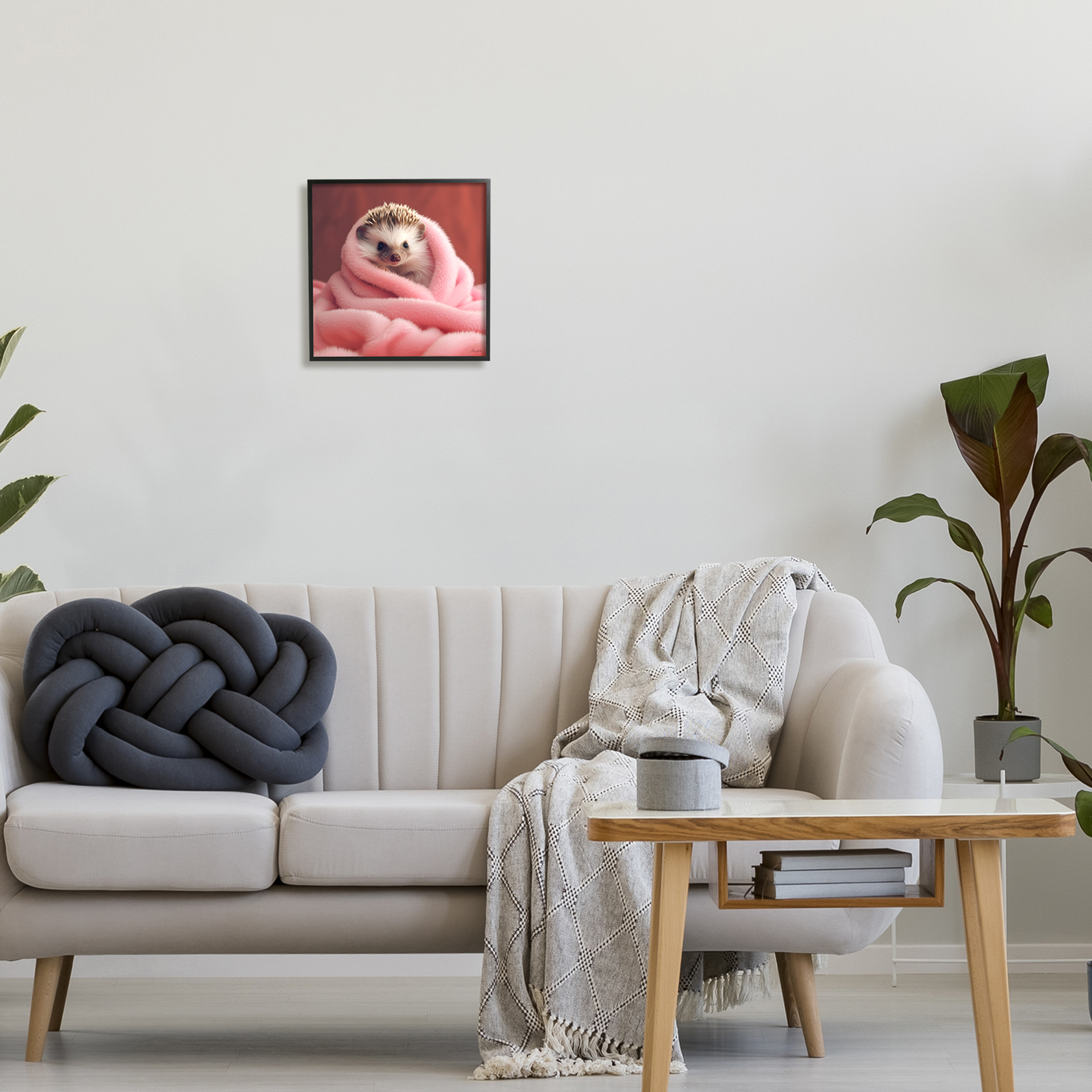 Stupell Industries Baby Hedgehog in Blanket Animals & Insects Painting Black Framed Art Print Wall Art, 12 x 12
