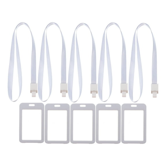 WORGEOUS 5pcs Vertical Clear ID Badge Holder with Lanyard Double-Sided Transparent Name Badge Sleeve Card Protector for Work and School