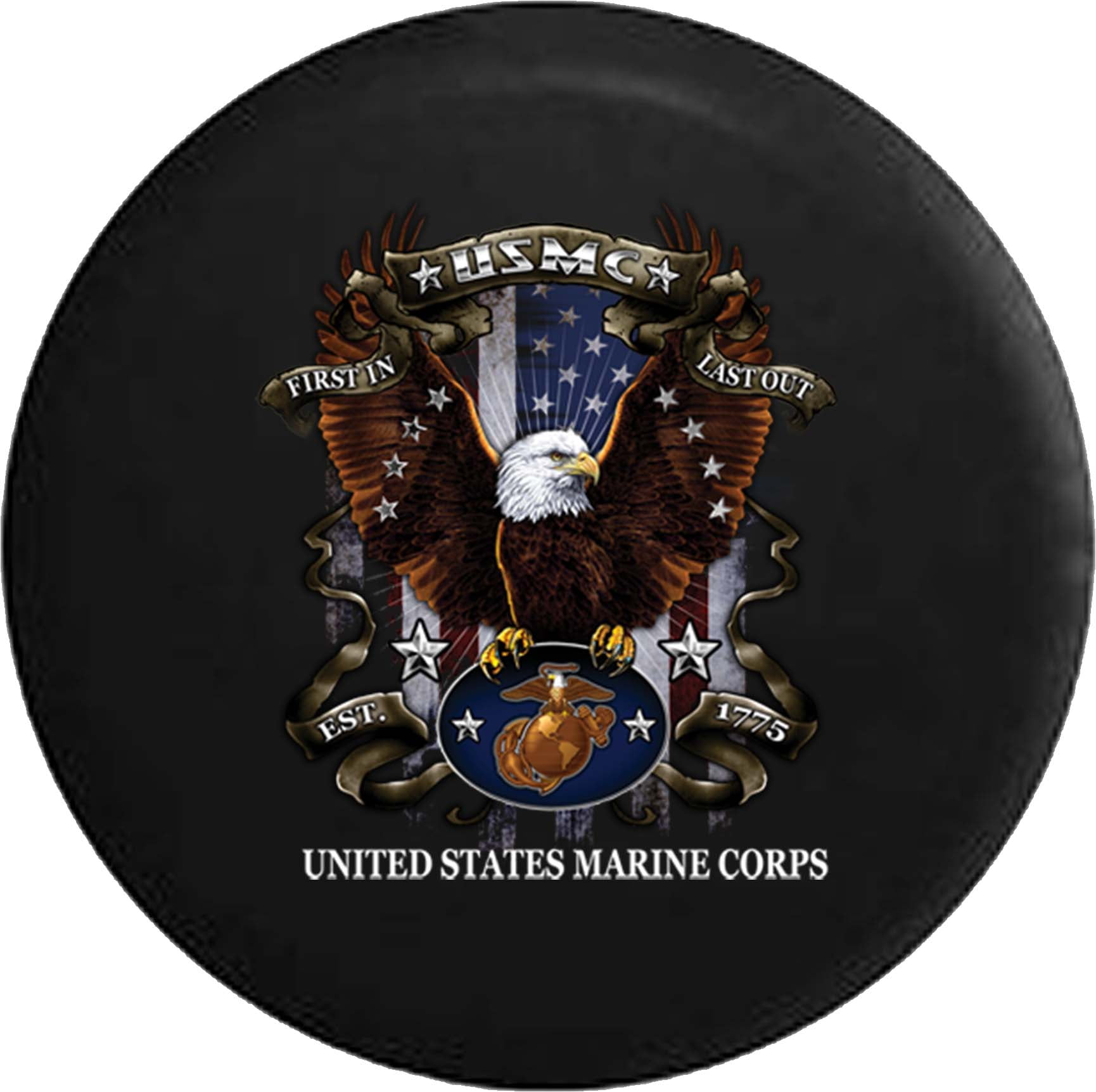 USMC American Eagle Military Flag First In Last Out Spare Tire Cover
