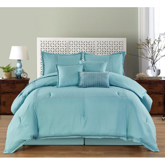 Nanshing Cosmic 7-Piece Bedding Comforter Set, Seafoam, Queen