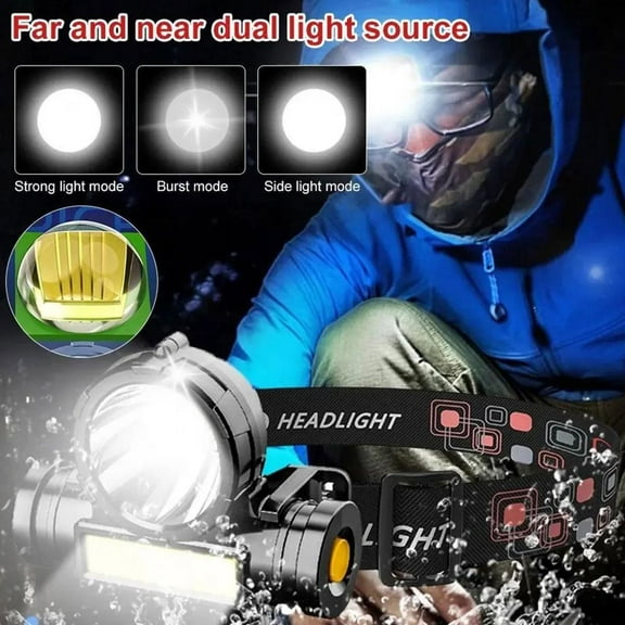 Misterolina COB LED Headlamp USB Rechargeable Headlight Torch Work Light Bar HeadBand